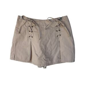 Y2K Khaki Lace Up Mini Skirt Indie Sleaze Skort Bratz Lolita Bimbo 2000s Size 7